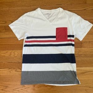 Carbon Vneck Tshirt Men’s Large Striped White Red Blue Gray Front Pocket Tee